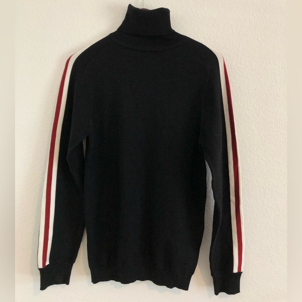 Coofandy Black Turtleneck Sweater with Red and White racer strips Small - Picture 2 of 5